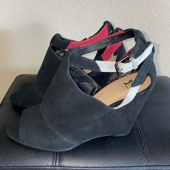 Joe's Jeans Wedged Heel Strapped Sandal Black with grey/burgundy size 9.5 - Picture 6 of 14